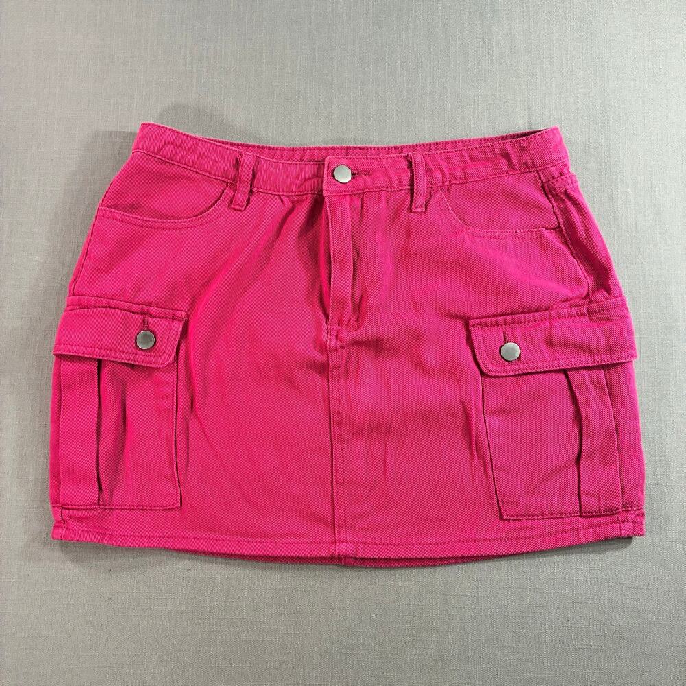 Pink Cargo Mini Skirt Women’s XL Utility Pockets Cotton Blend Retro